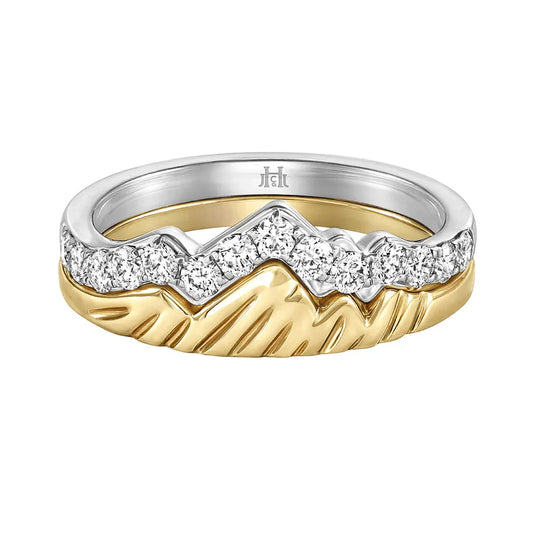 Anillos apilables de oro amarillo y blanco de 18 quilates (juego de 2 anillos)